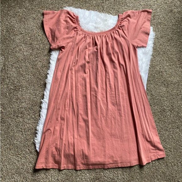 ASOS Dress Off the Shoulder Pink Cotton Flowy Women’s Size 16 Short Sleeve - Picture 1 of 8